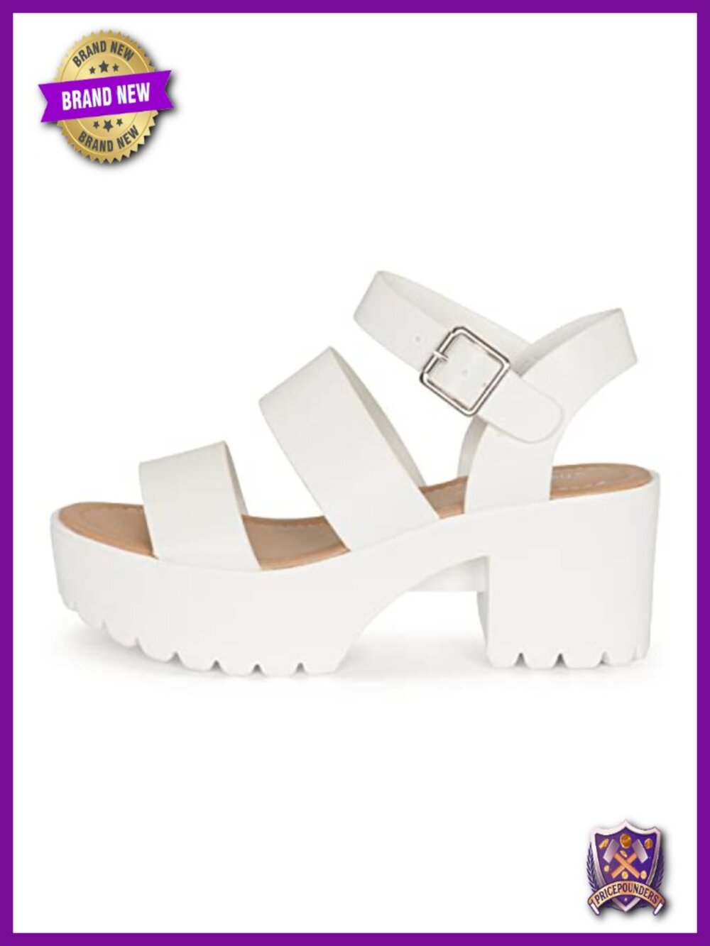 Open Toe Double Band Ankle Buckle Block Heel Platform Lug Sole Sandal